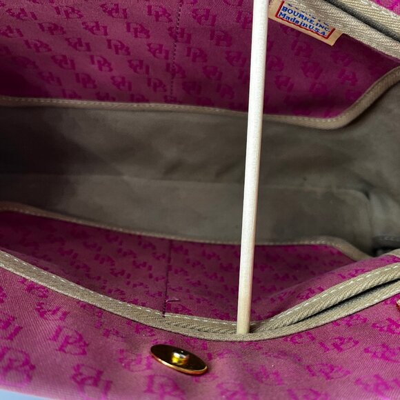DOONEY BOURKE LARGE SATCHEL DARK PINK CANVAS LIGHT PINK "DB" LOGO WITH TAN TRIM - Picture 6 of 10